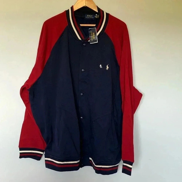 NWT  Polo by Ralph Lauren burgundy navy bomber sweater jacket - Picture 1 of 7